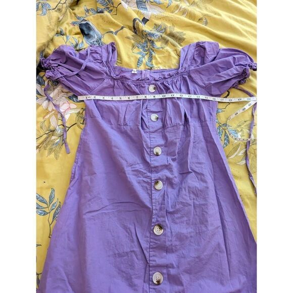 Purple babydoll puff sleeve button front ruffled hem dress sz xl runs large - Picture 6 of 7